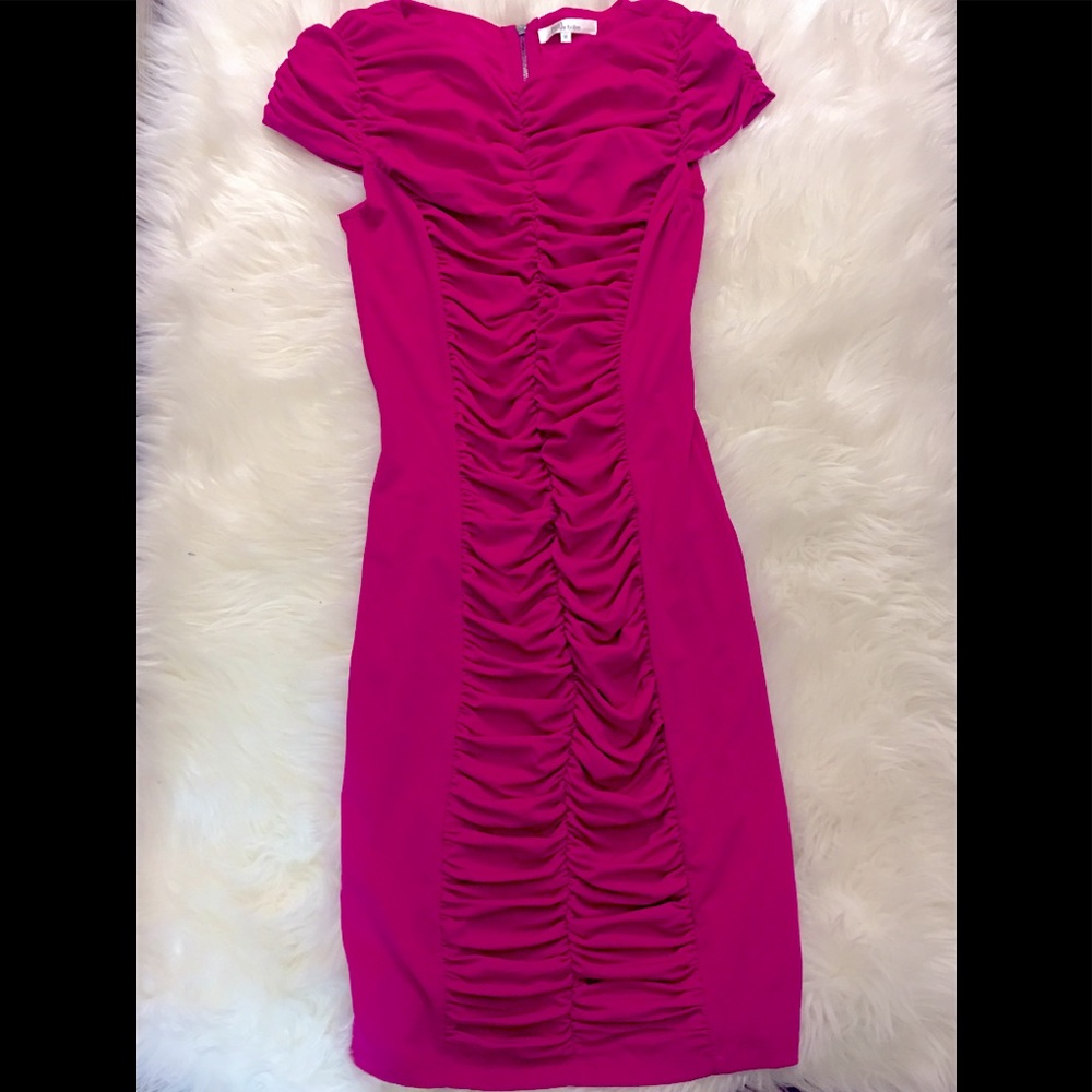 Fuchsia ruched bodycon dress